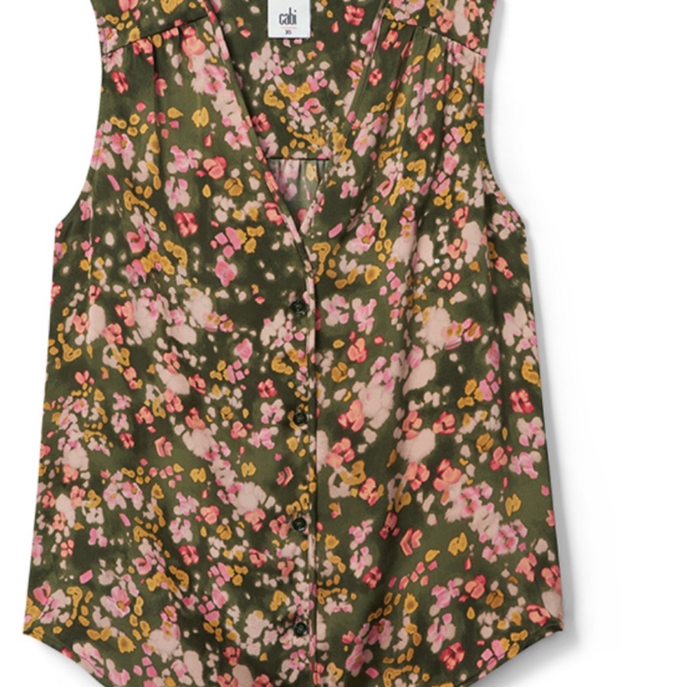 CAbi Floral Sleeveless Blouse - Green and Pink